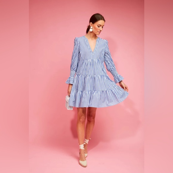 denim church dresses Julia Dress up sleeve and button Summer Flash ex30 Color:vintage blue Brunch Dresses & Outfits